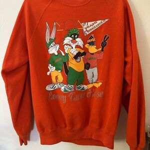 Vintage 1994 Miami Hurricanes Looney Tunes Orange Sweatshirt Adult XL